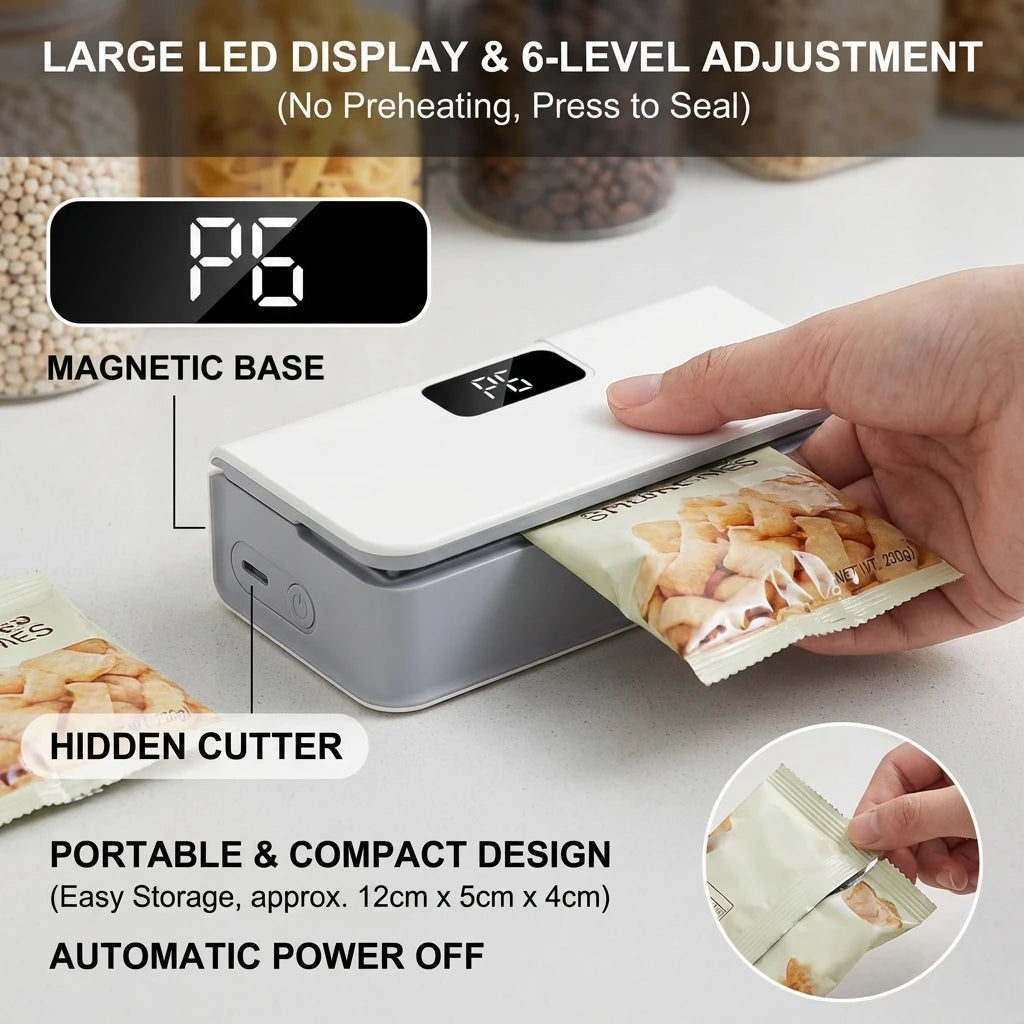 Mini Bag Sealer – 2-in-1 Handheld Heat Sealer & Cutter, Rechargeable